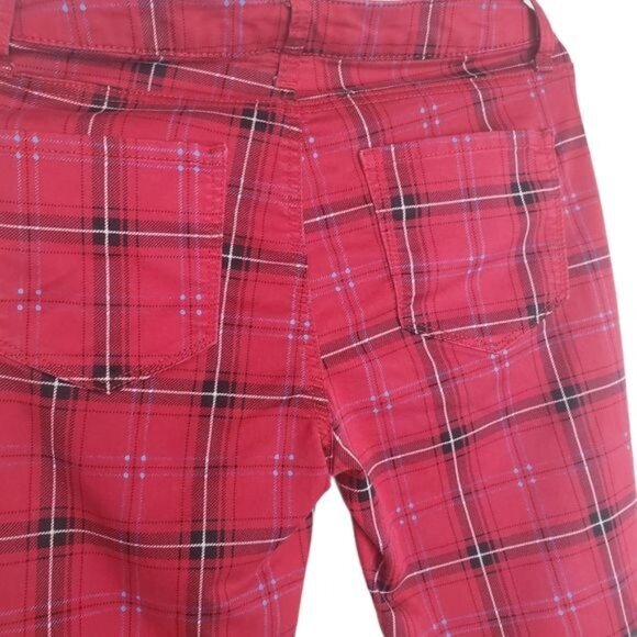 ARIZONA JEAN CO Womens Pants SZ‎ Jr.  7 Plaid Red Soft Y2K Goth Punk Midrise - Picture 9 of 10